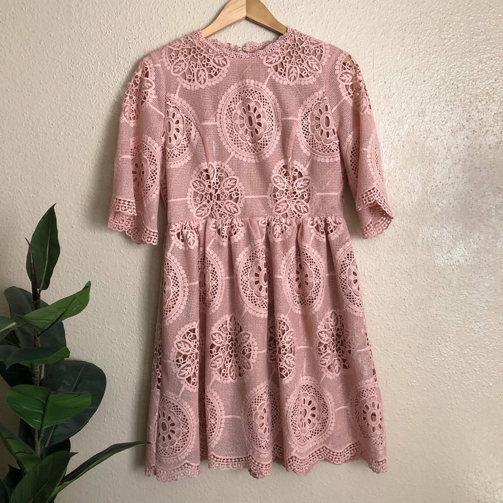 ModCloth Pink Boho Lace Cutout Bell Sleeve Dress